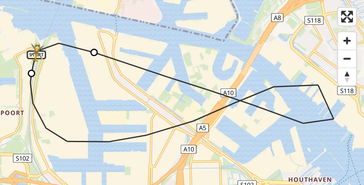 Vluchtroute Traumahelikopter Amsterdam Heliport - Amsterdam Heliport, 11 augustus 2026, 10:37