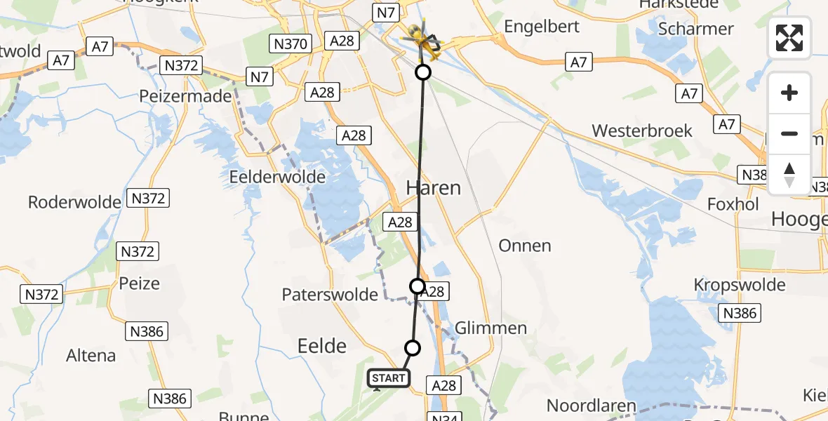 Vluchtroute Traumahelikopter Groningen Airport Eelde - Groningen, 11 augustus 2026, 11:41