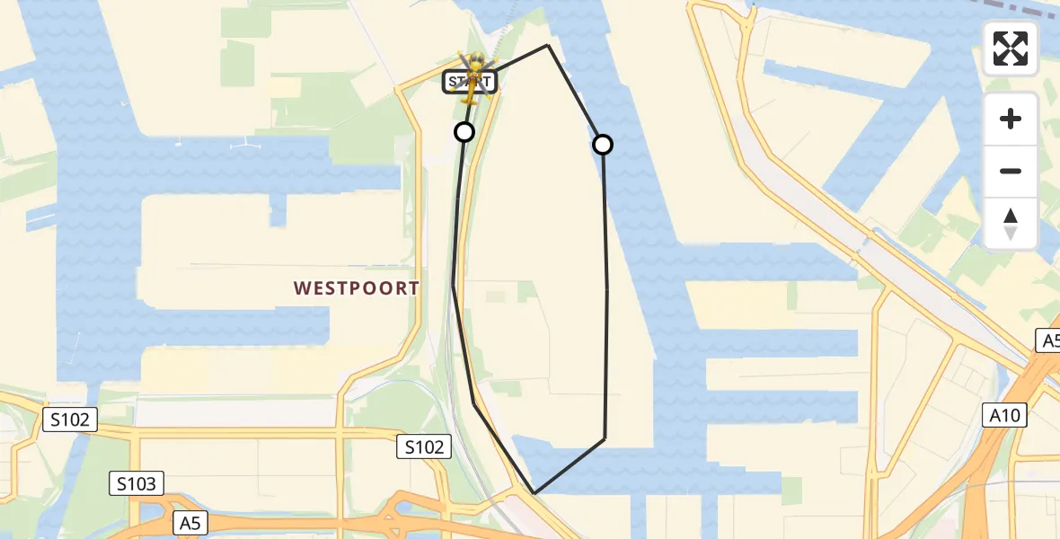 Vluchtroute Traumahelikopter Amsterdam Heliport - Amsterdam Heliport, 11 augustus 2026, 12:31