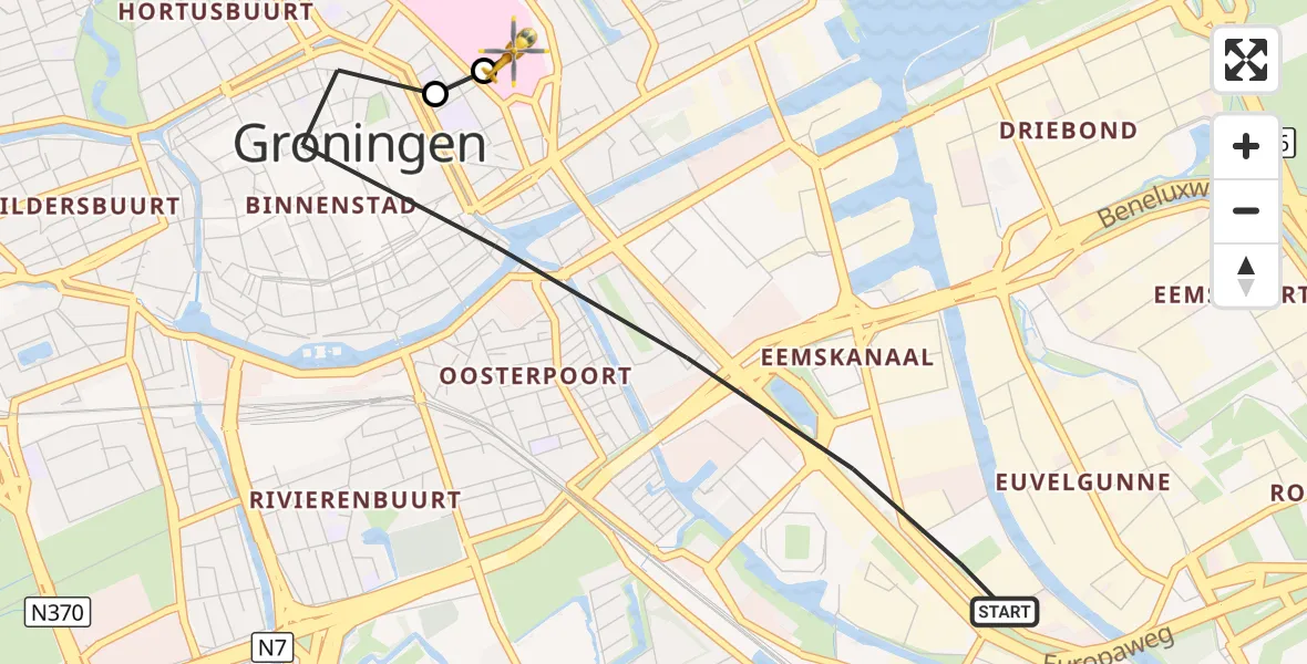 Vluchtroute Traumahelikopter Groningen - Universitair Medisch Centrum Groningen, 11 augustus 2026, 12:47