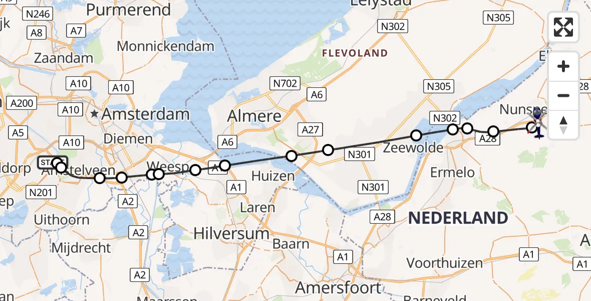 Vluchtroute Politiehelikopter Amsterdam Vliegveld Schiphol - Nunspeet, 11 augustus 2026, 12:48