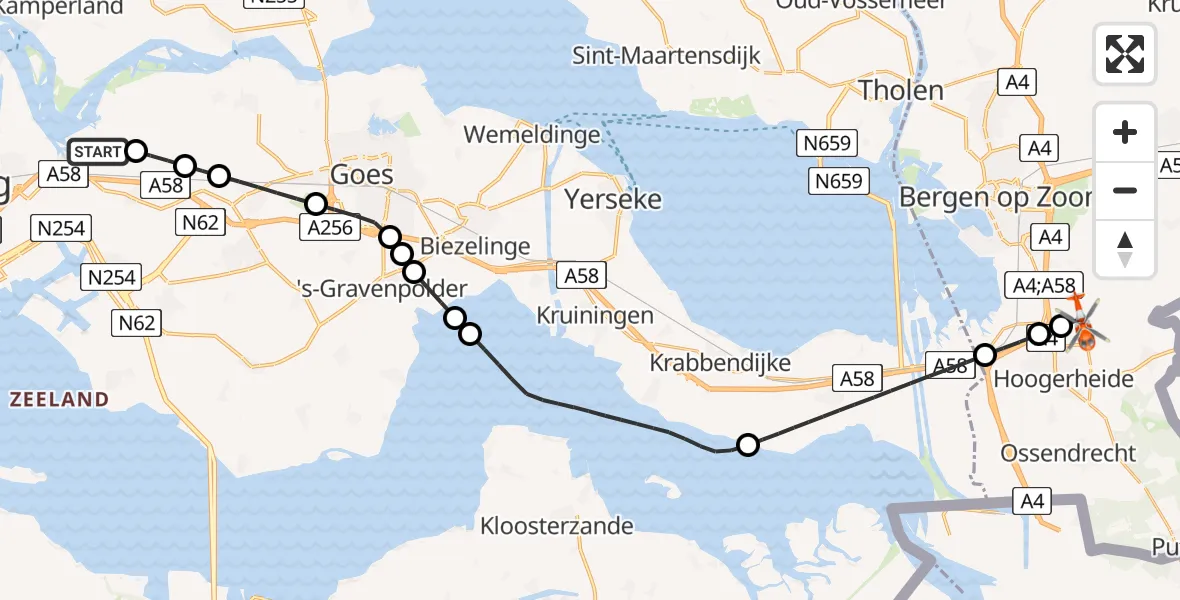 Vluchtroute Kustwachthelikopter Vliegveld Midden-Zeeland - Vliegbasis Woensdrecht, 11 augustus 2026, 12:51