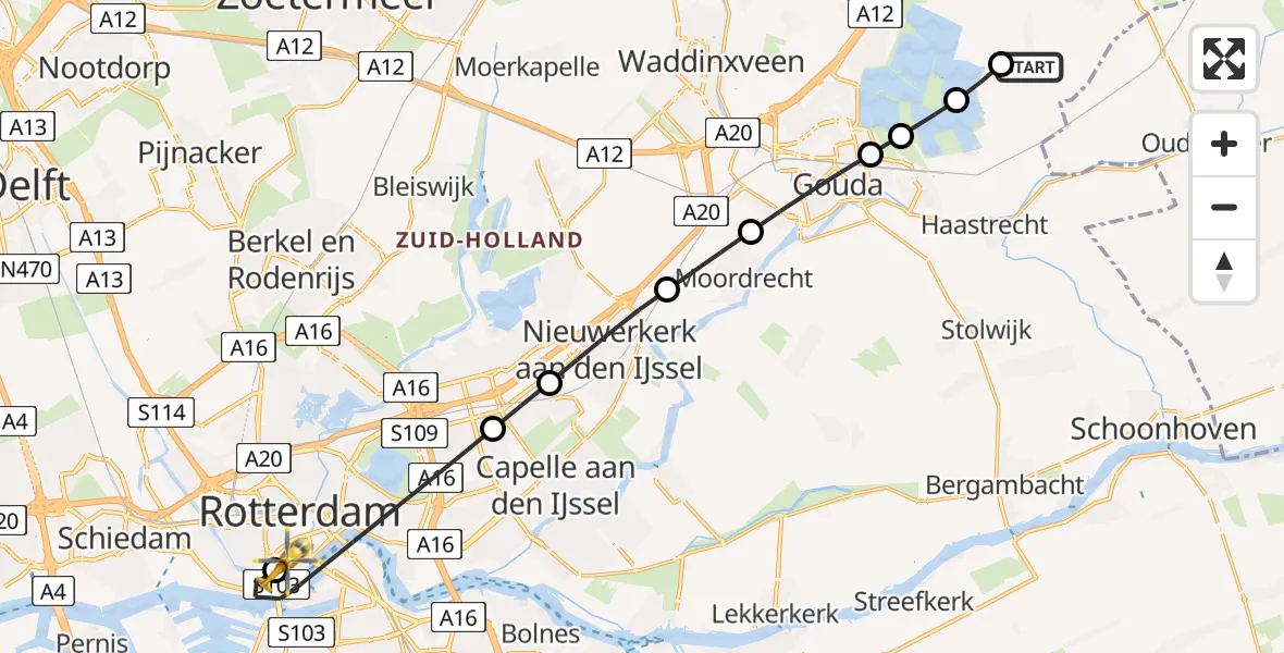 Vluchtroute Traumahelikopter Driebruggen - Erasmus MC, 11 augustus 2026, 13:38