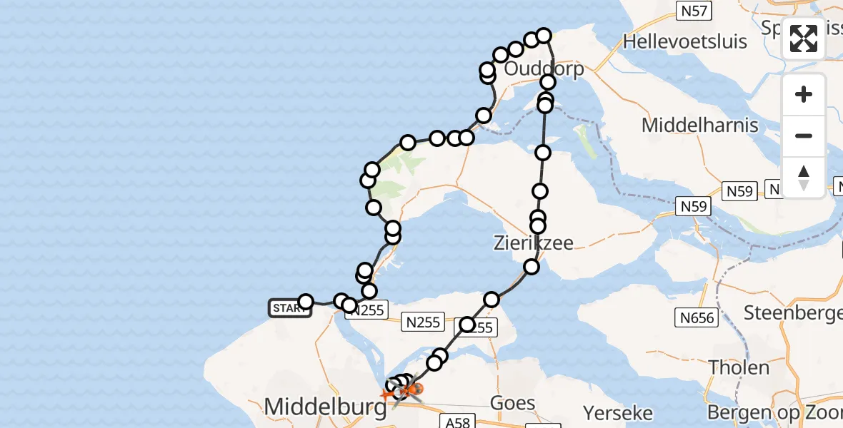 Vluchtroute Kustwachthelikopter Oostkapelle - Vliegveld Midden-Zeeland, 11 augustus 2026, 13:49