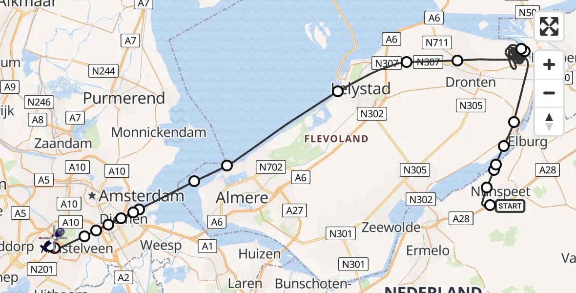 Vluchtroute Politiehelikopter Nunspeet - Amsterdam Vliegveld Schiphol, 11 augustus 2026, 14:03
