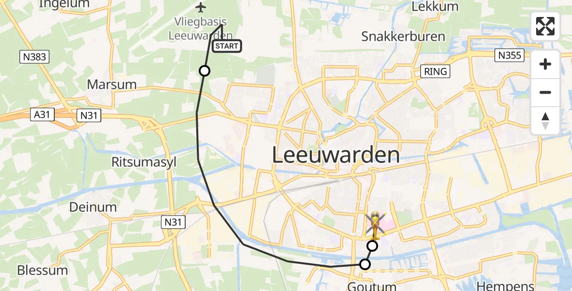Vluchtroute Ambulancehelikopter Vliegbasis Leeuwarden - Leeuwarden Medical Center Heliport, 11 augustus 2026, 14:33