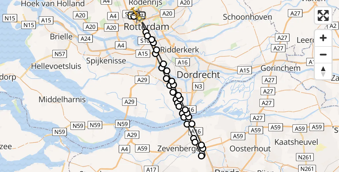 Vluchtroute Traumahelikopter Rotterdam The Hague Airport - Rotterdam The Hague Airport, 11 augustus 2026, 14:46