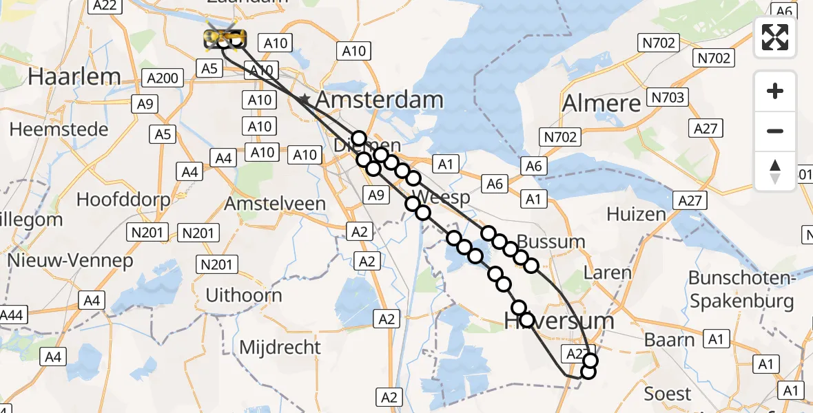 Vluchtroute Traumahelikopter Amsterdam Heliport - Amsterdam Heliport, 11 augustus 2026, 16:07