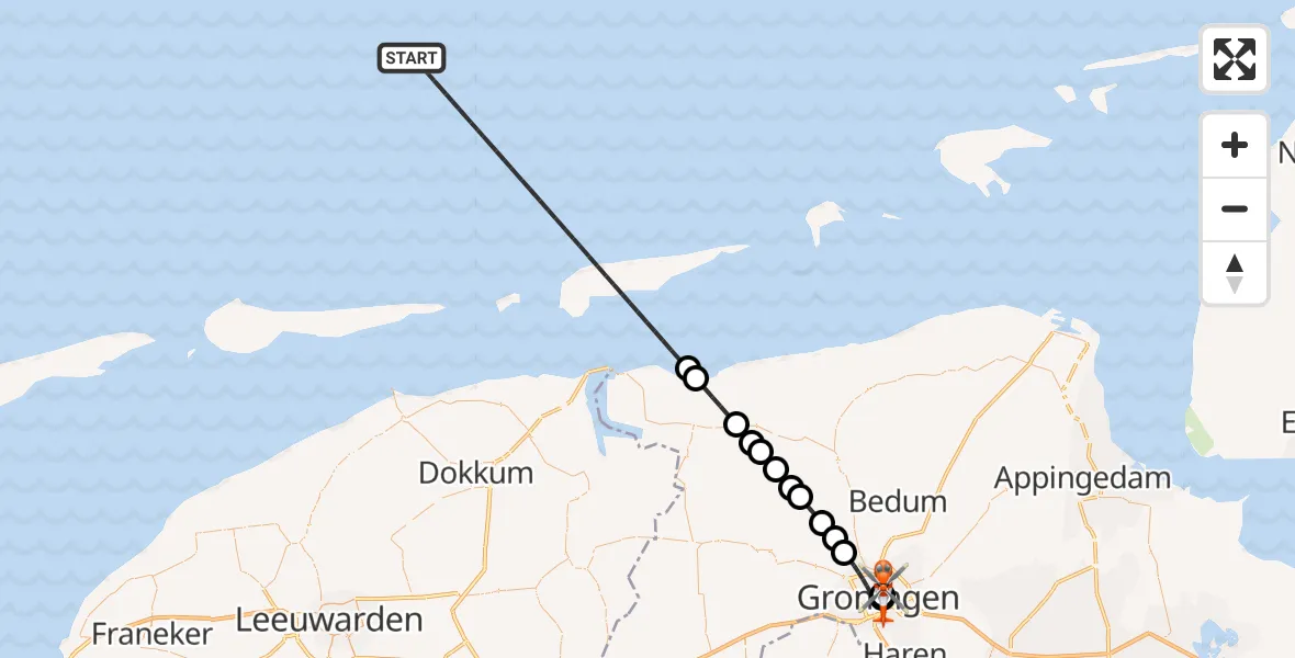 Vluchtroute Kustwachthelikopter Noordzee - Universitair Medisch Centrum Groningen, 11 augustus 2026, 17:18