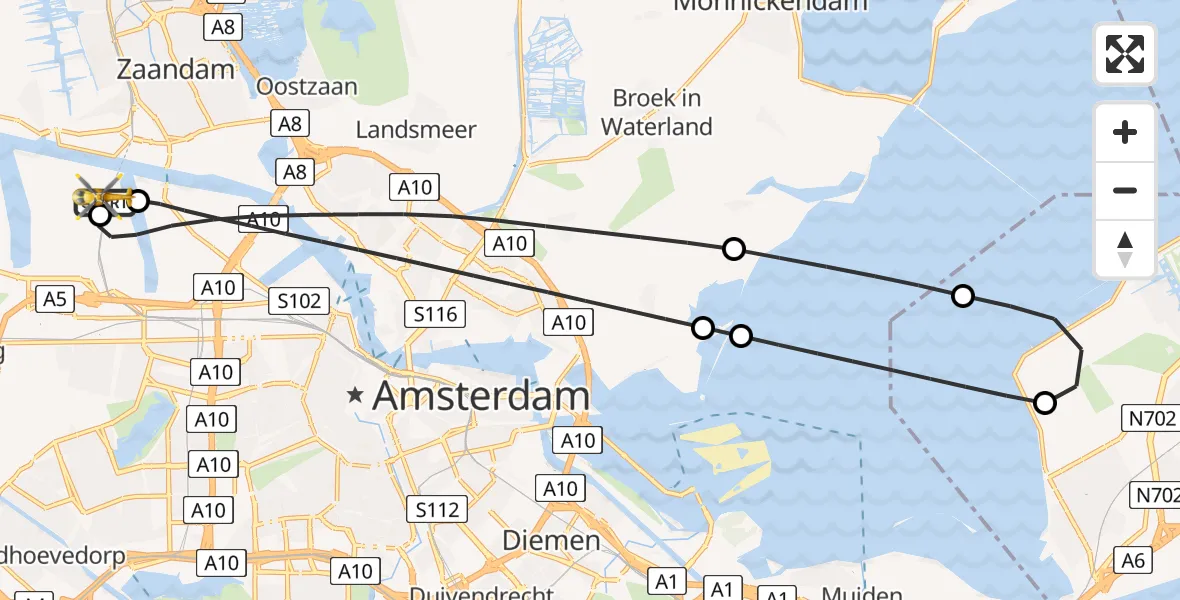 Vluchtroute Traumahelikopter Amsterdam Heliport - Amsterdam Heliport, 11 augustus 2026, 18:25