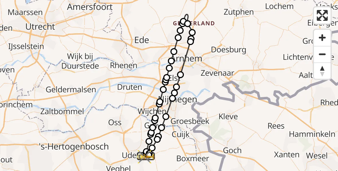 Vluchtroute Traumahelikopter Vliegbasis Volkel - Vliegbasis Volkel, 11 augustus 2026, 19:51