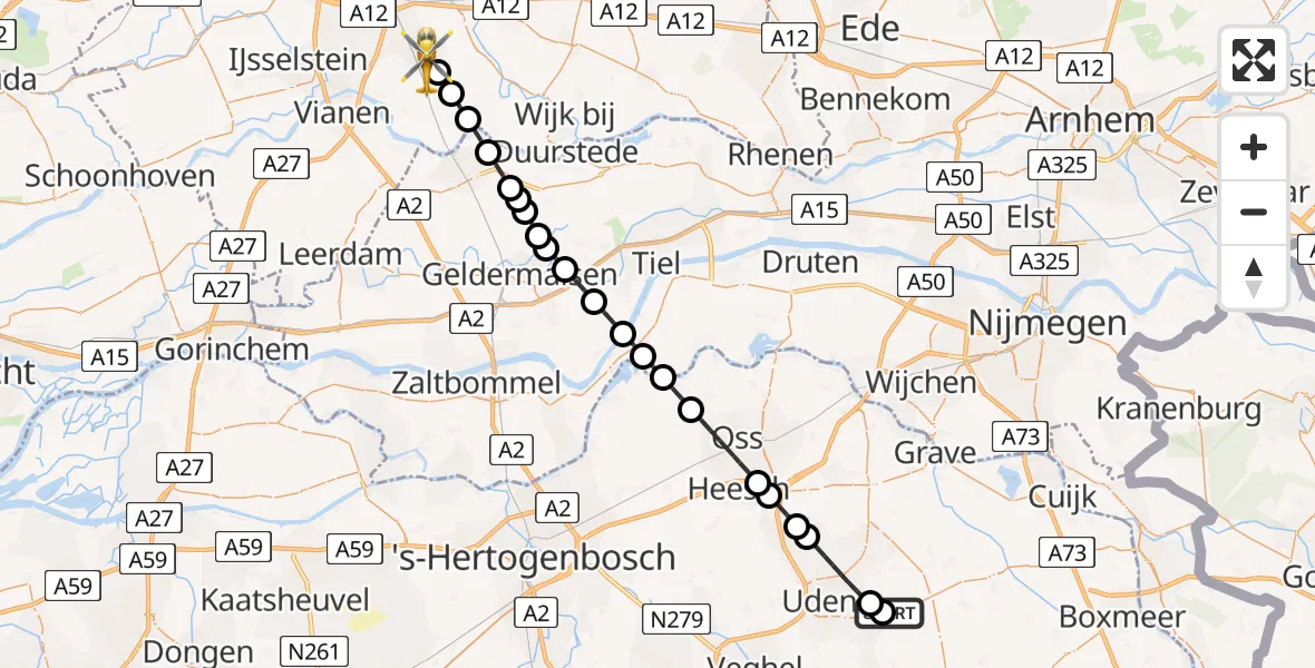 Vluchtroute Traumahelikopter Vliegbasis Volkel - Houten, 11 augustus 2026, 21:37