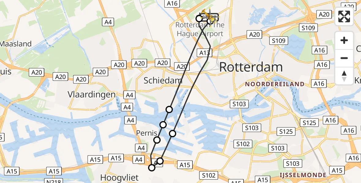Vluchtroute Traumahelikopter Rotterdam The Hague Airport - Rotterdam The Hague Airport, 12 augustus 2026, 05:52