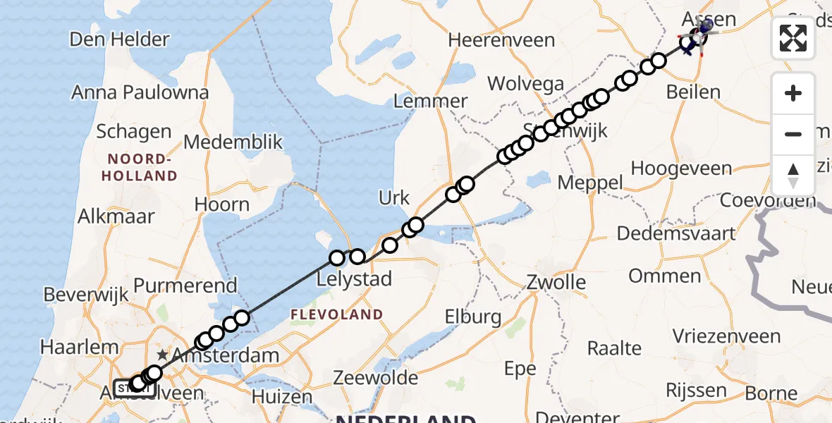 Vluchtroute Politiehelikopter Amsterdam Vliegveld Schiphol - TT Circuit Assen Helipad, 12 augustus 2026, 05:59