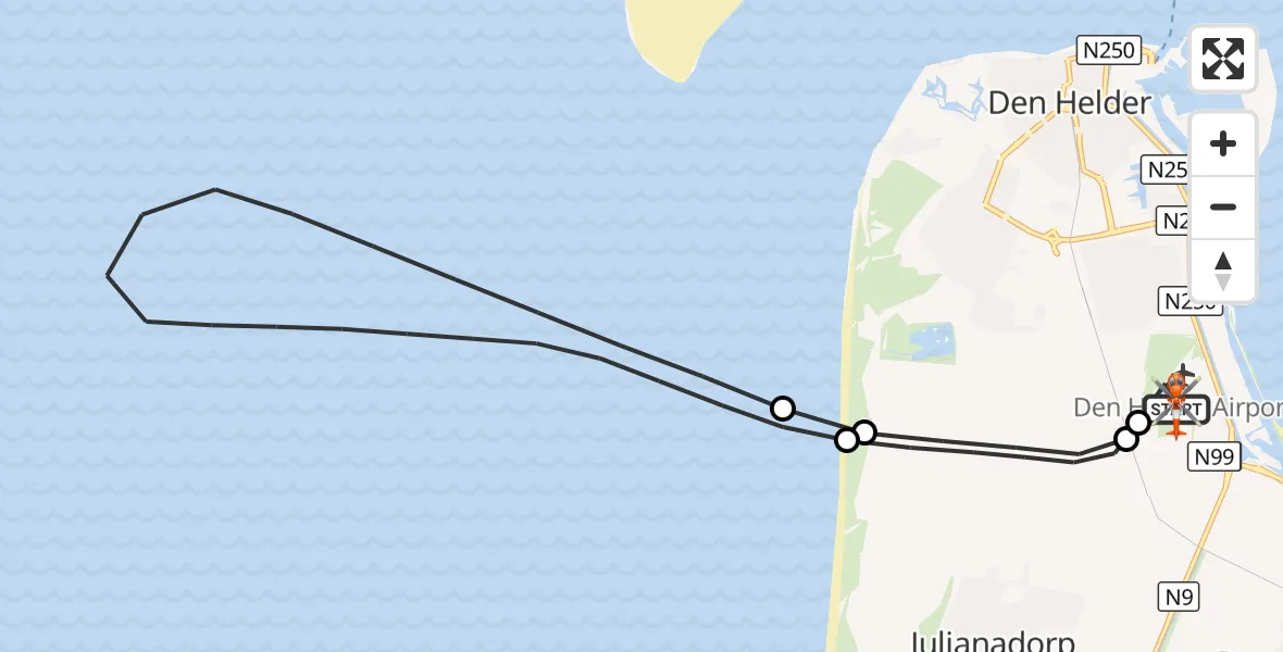 Vluchtroute Kustwachthelikopter Militair vliegveld De Kooy / Den Helder Airport - Militair vliegveld De Kooy / Den Helder Airport, 12 augustus 2026, 06:23