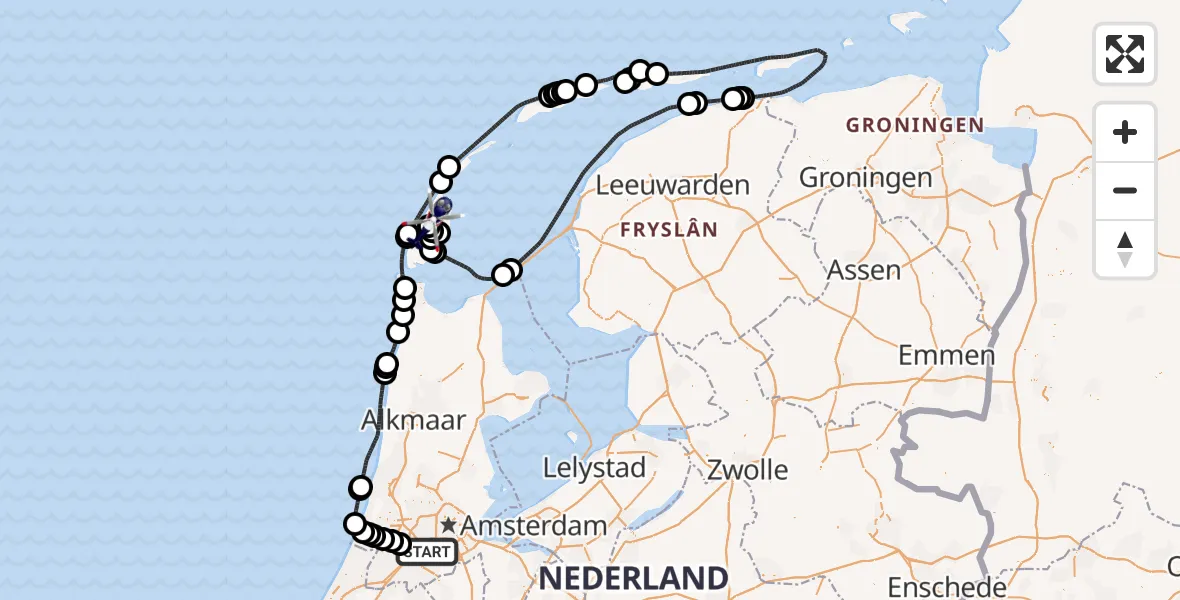 Vluchtroute Politiehelikopter Amsterdam Vliegveld Schiphol - De Cocksdorp, 12 augustus 2026, 07:00