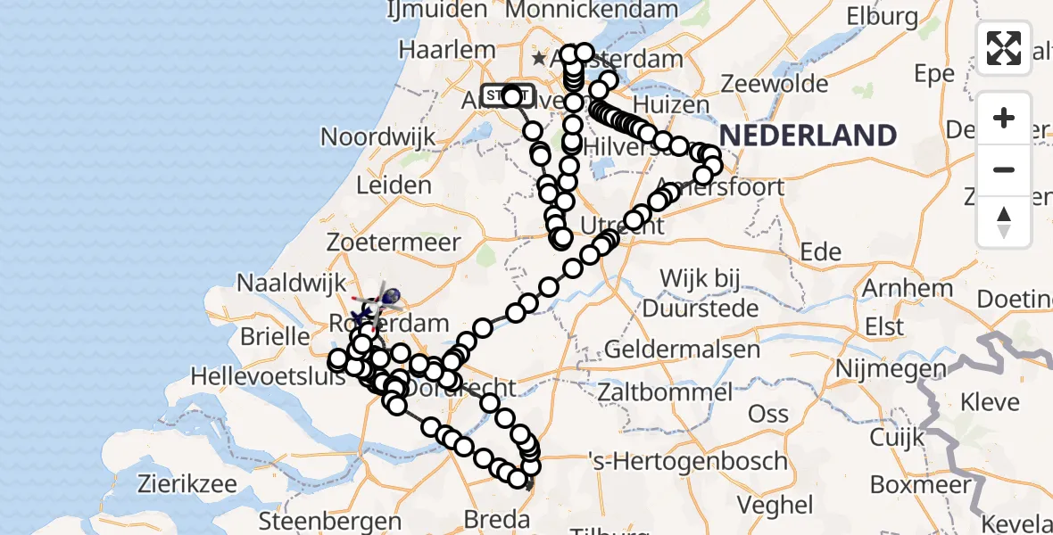Vluchtroute Politiehelikopter Amsterdam Vliegveld Schiphol - Rotterdam The Hague Airport, 12 augustus 2026, 07:26