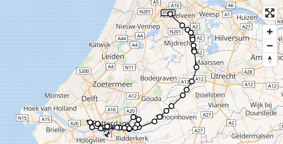 Vluchtroute Politiehelikopter Amsterdam Vliegveld Schiphol - Rotterdam, 12 augustus 2026, 08:12