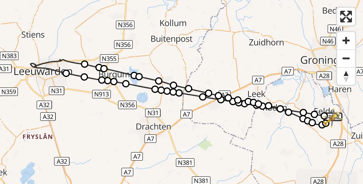 Vluchtroute Traumahelikopter Groningen Airport Eelde - Groningen Airport Eelde, 12 augustus 2026, 08:30