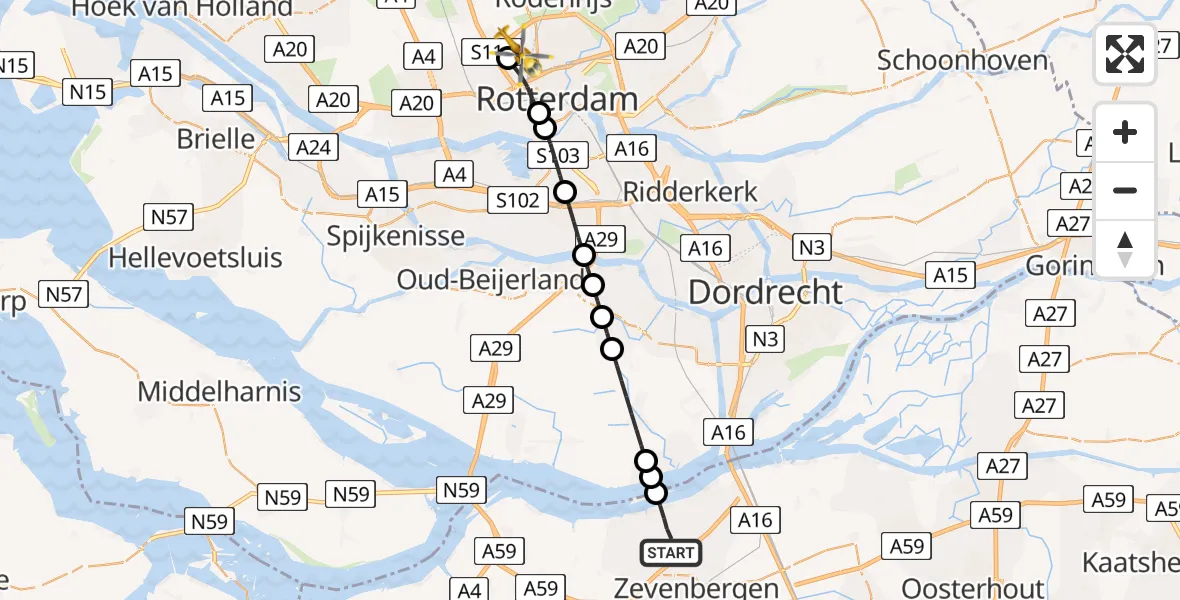 Vluchtroute Traumahelikopter Moerdijk - Rotterdam The Hague Airport, 12 augustus 2026, 09:14