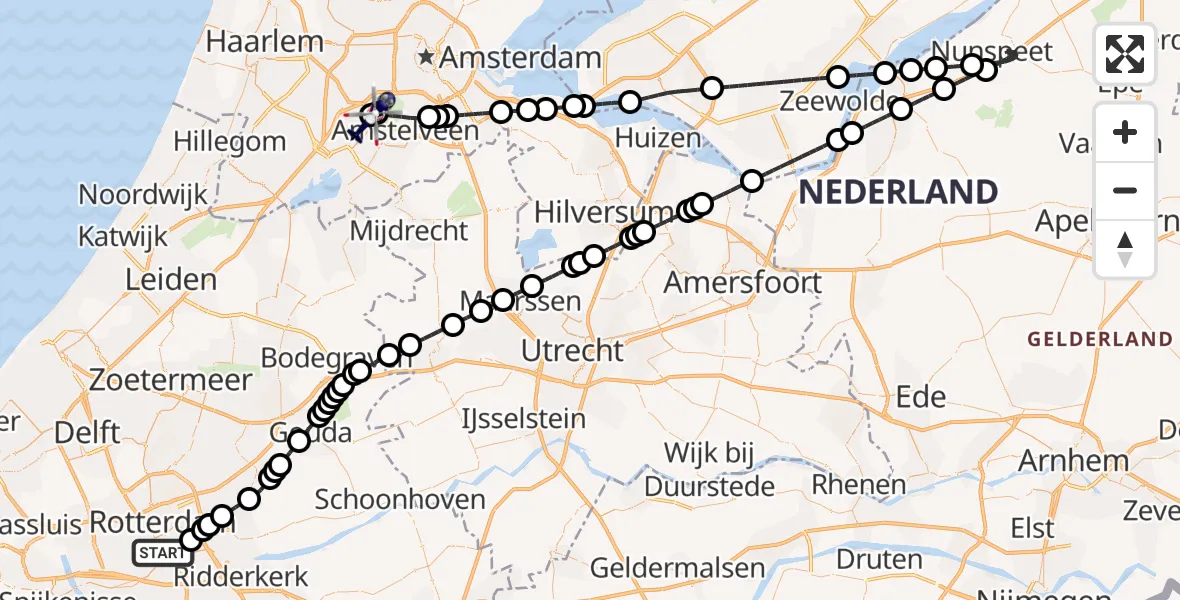 Vluchtroute Politiehelikopter Rotterdam - Amsterdam Vliegveld Schiphol, 12 augustus 2026, 09:57