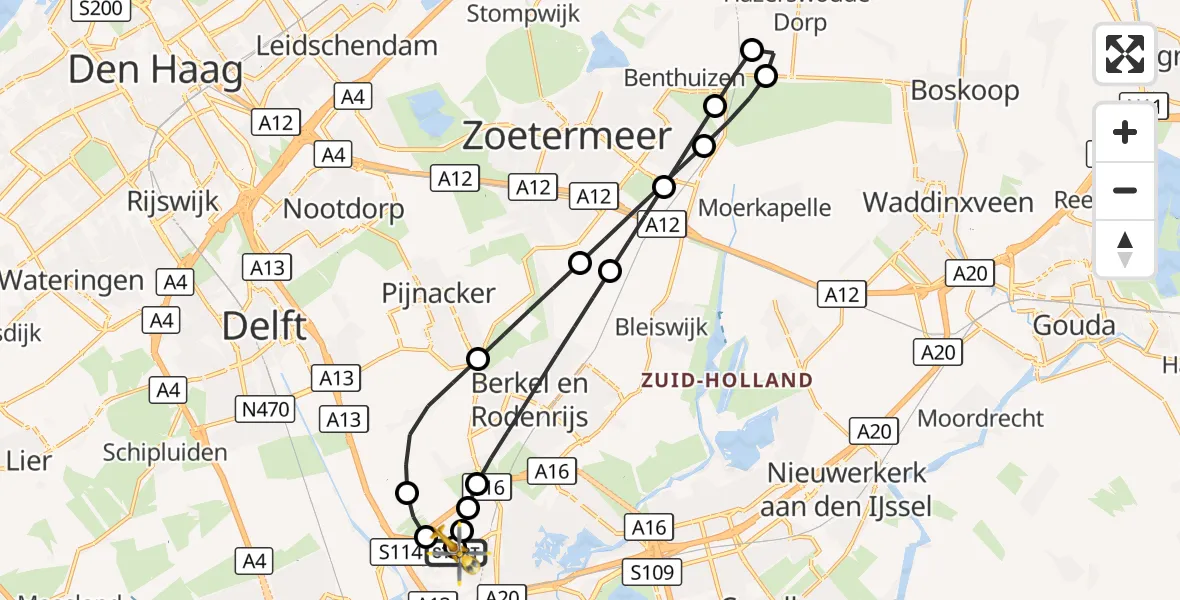 Vluchtroute Traumahelikopter Rotterdam The Hague Airport - Rotterdam The Hague Airport, 12 augustus 2026, 10:22