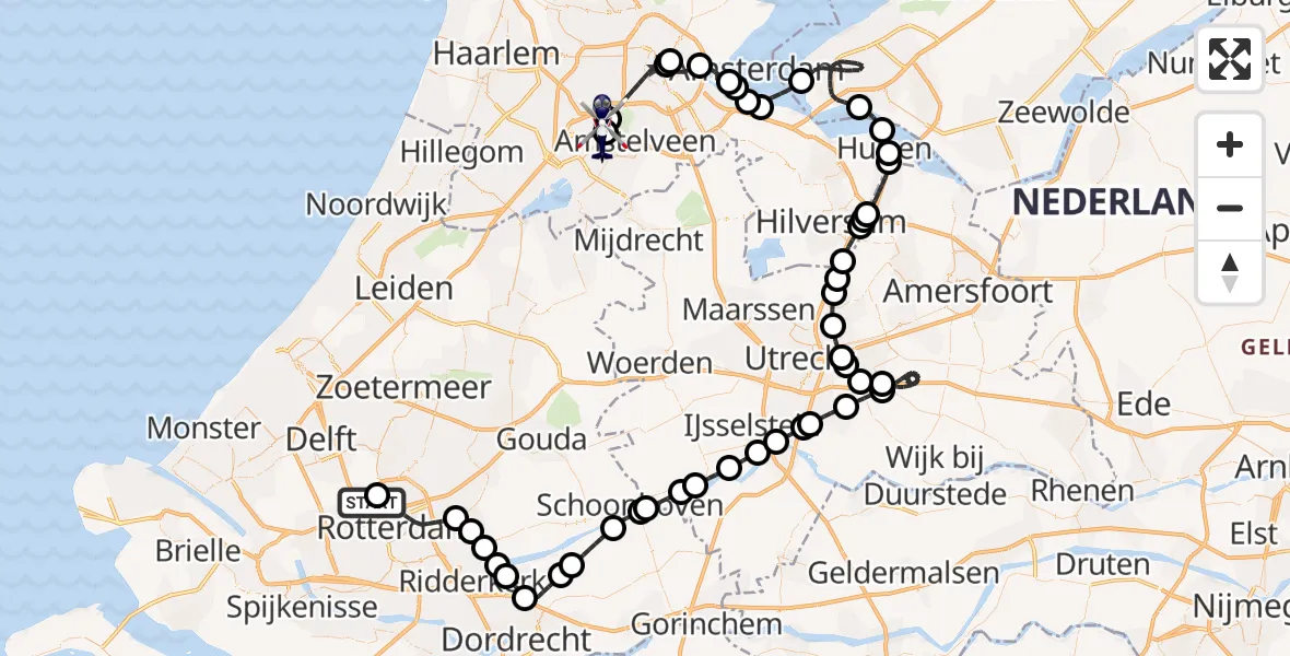 Vluchtroute Politiehelikopter Rotterdam The Hague Airport - Amsterdam Vliegveld Schiphol, 12 augustus 2026, 10:55