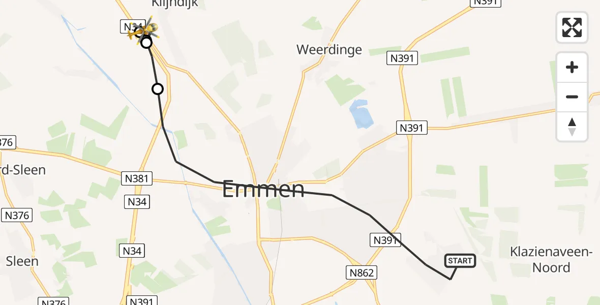 Vluchtroute Traumahelikopter Emmen - Klijndijk, 12 augustus 2026, 11:28