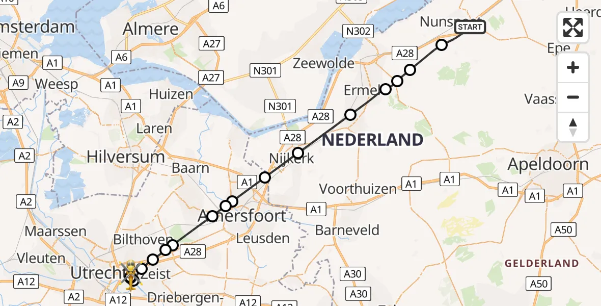 Vluchtroute Traumahelikopter Nunspeet - Universitair Medisch Centrum Utrecht, 12 augustus 2026, 11:29
