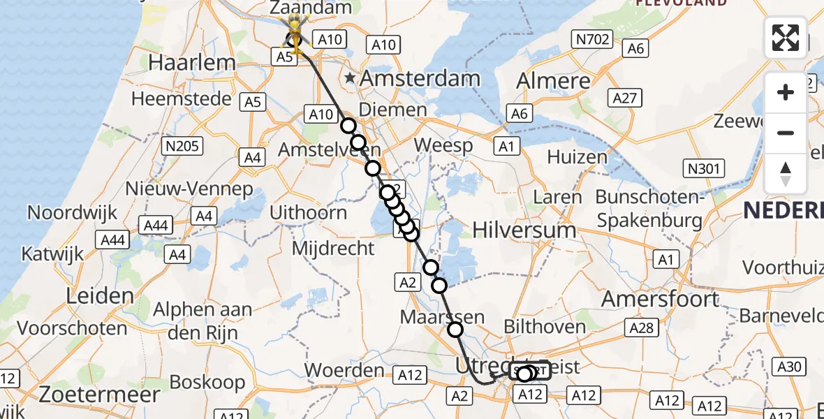 Vluchtroute Traumahelikopter Universitair Medisch Centrum Utrecht - Amsterdam Heliport, 12 augustus 2026, 12:06