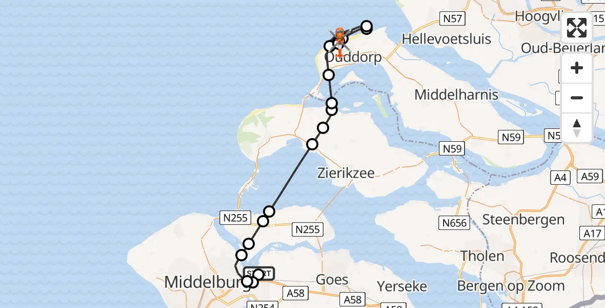 Vluchtroute Kustwachthelikopter Vliegveld Midden-Zeeland - Ouddorp, 12 augustus 2026, 12:09