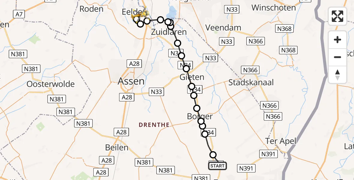 Vluchtroute Traumahelikopter Klijndijk - Groningen Airport Eelde, 12 augustus 2026, 12:16