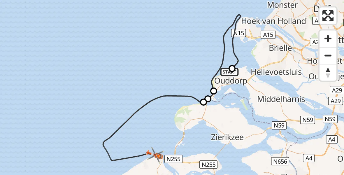 Vluchtroute Kustwachthelikopter Ouddorp - Noordzee, 12 augustus 2026, 12:44