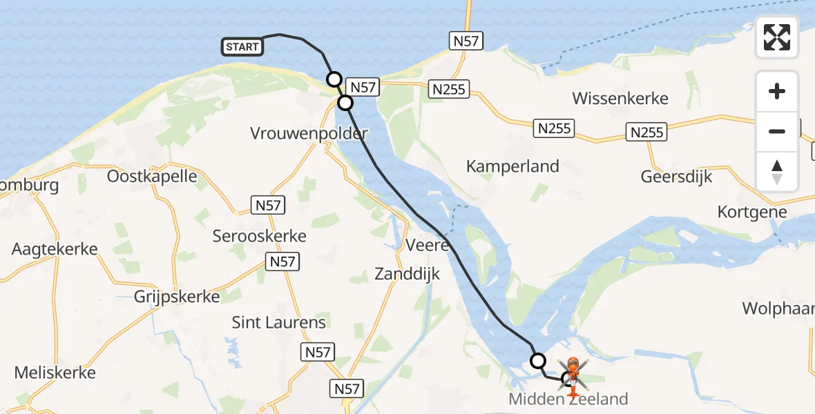 Vluchtroute Kustwachthelikopter Noordzee - Vliegveld Midden-Zeeland, 12 augustus 2026, 13:30