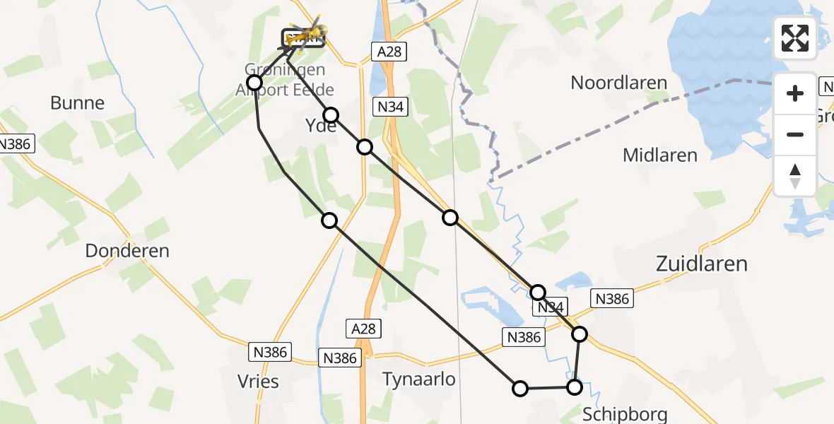 Vluchtroute Traumahelikopter Groningen Airport Eelde - Groningen Airport Eelde, 12 augustus 2026, 14:32