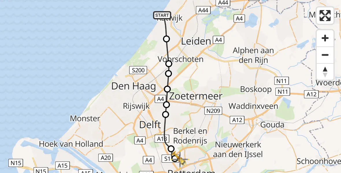 Vluchtroute Traumahelikopter Katwijk - Rotterdam The Hague Airport, 12 augustus 2026, 14:42