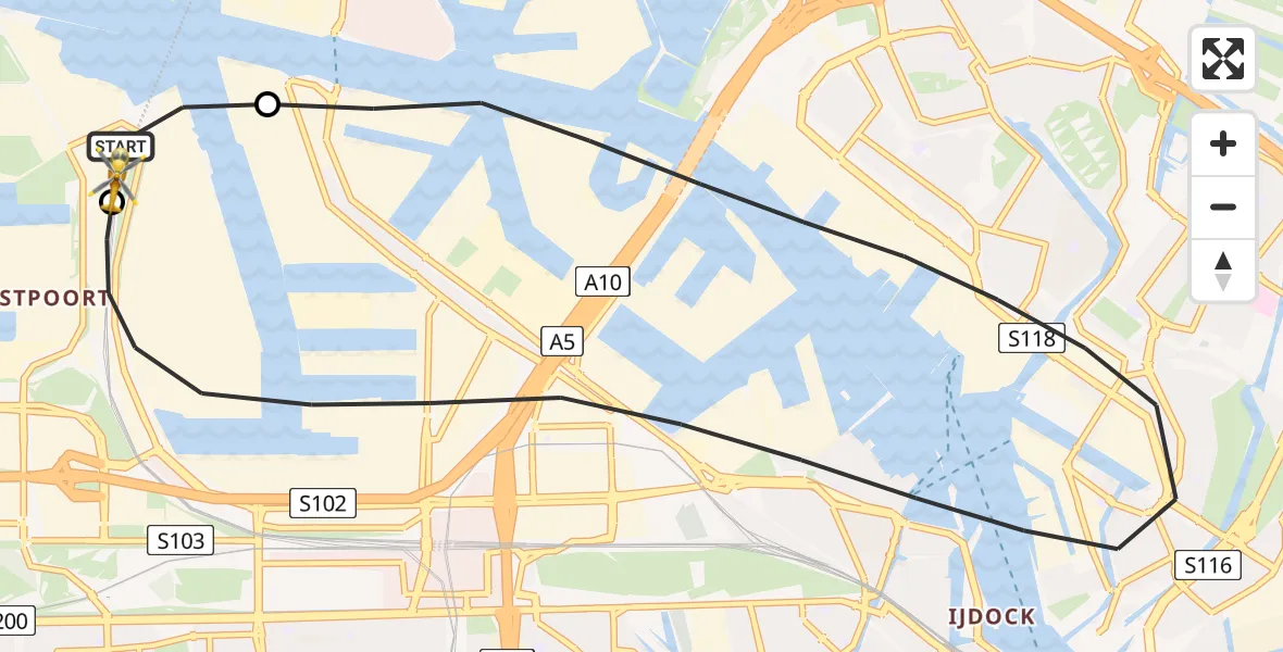 Vluchtroute Traumahelikopter Amsterdam Heliport - Amsterdam Heliport, 12 augustus 2026, 15:23