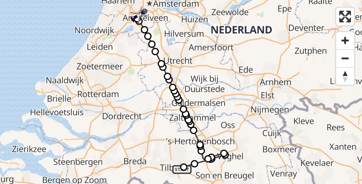 Vluchtroute Politiehelikopter Heukelom - Amsterdam Vliegveld Schiphol, 12 augustus 2026, 15:43