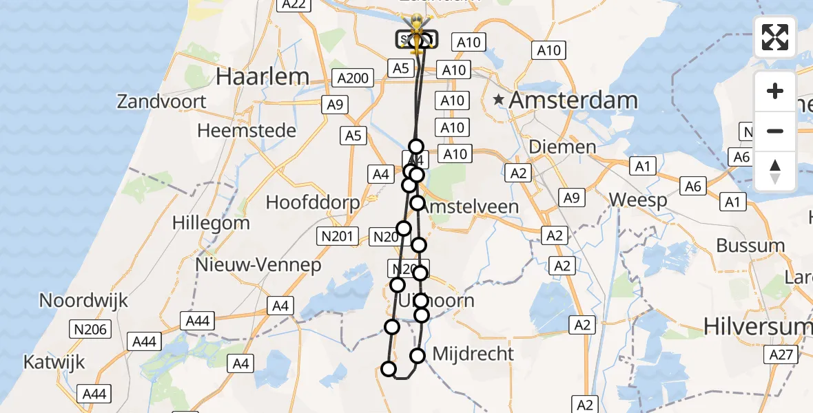 Vluchtroute Traumahelikopter Amsterdam Heliport - Amsterdam Heliport, 12 augustus 2026, 18:35