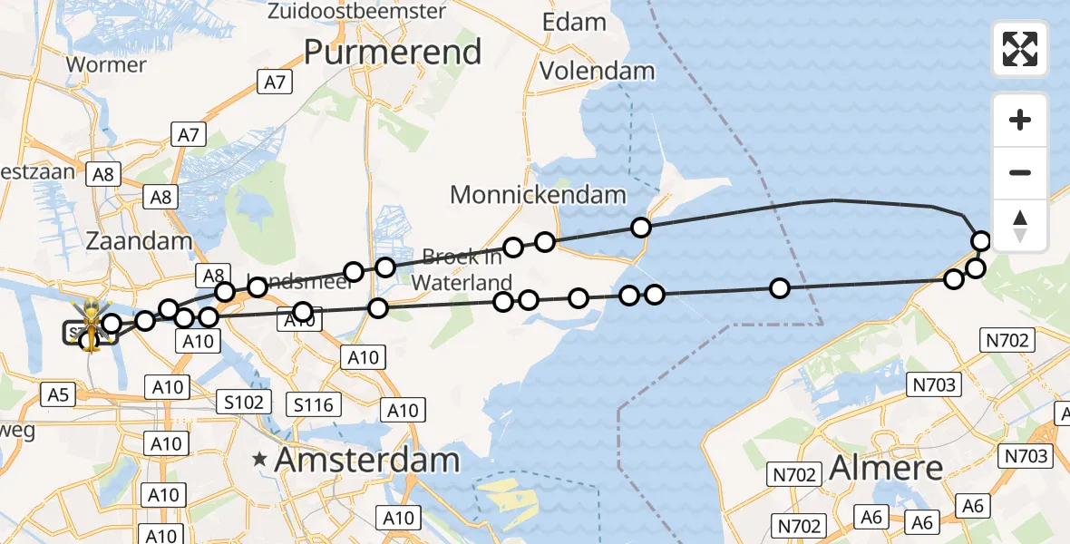 Vluchtroute Traumahelikopter Amsterdam Heliport - Amsterdam Heliport, 12 augustus 2026, 19:40