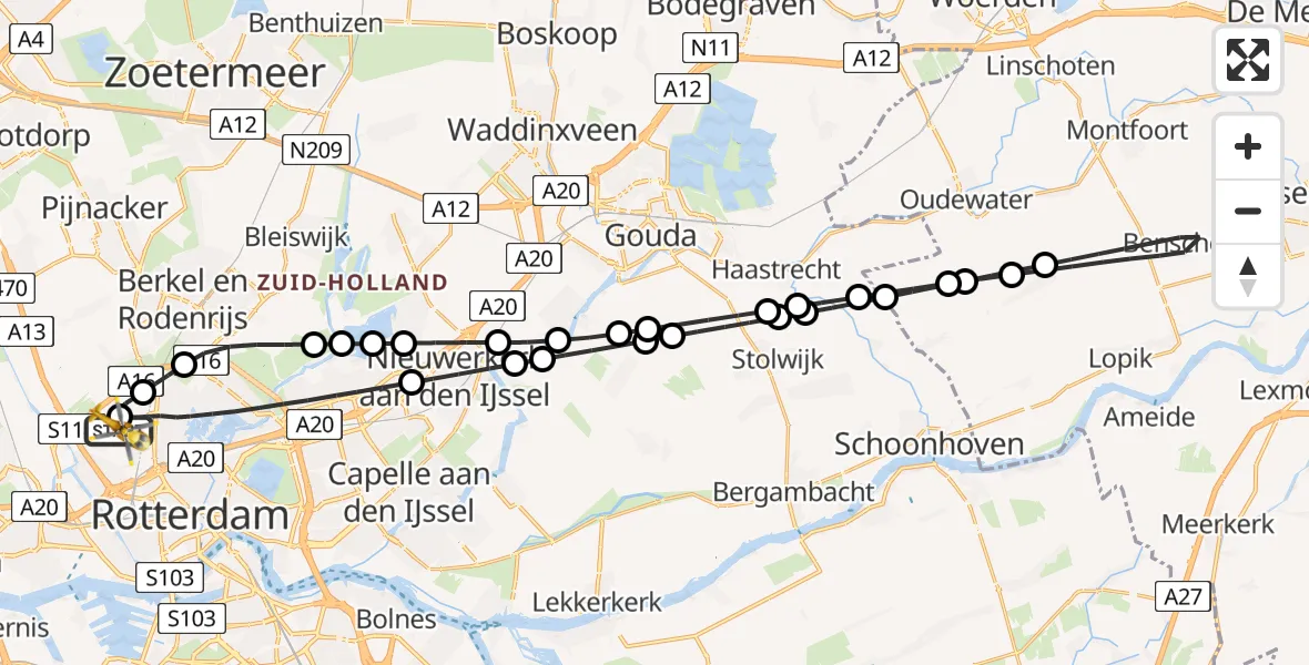 Vluchtroute Traumahelikopter Rotterdam The Hague Airport - Rotterdam The Hague Airport, 13 augustus 2026, 00:49