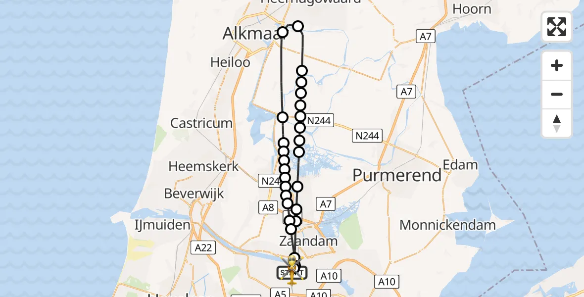 Vluchtroute Traumahelikopter Amsterdam Heliport - Amsterdam Heliport, 13 augustus 2026, 02:04