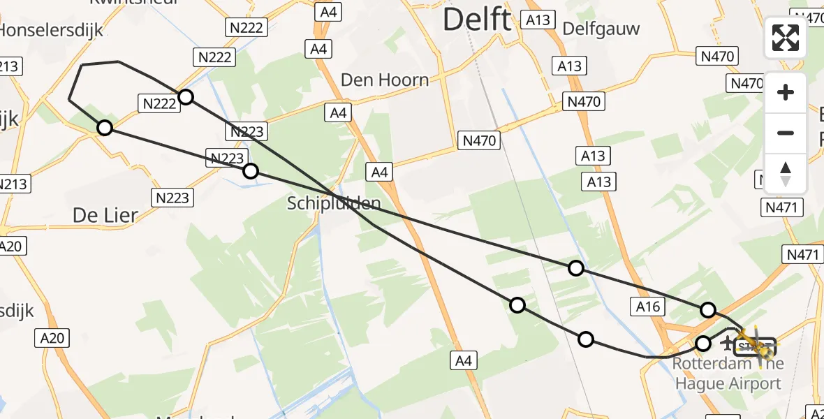 Vluchtroute Traumahelikopter Rotterdam The Hague Airport - Rotterdam The Hague Airport, 13 augustus 2026, 02:19