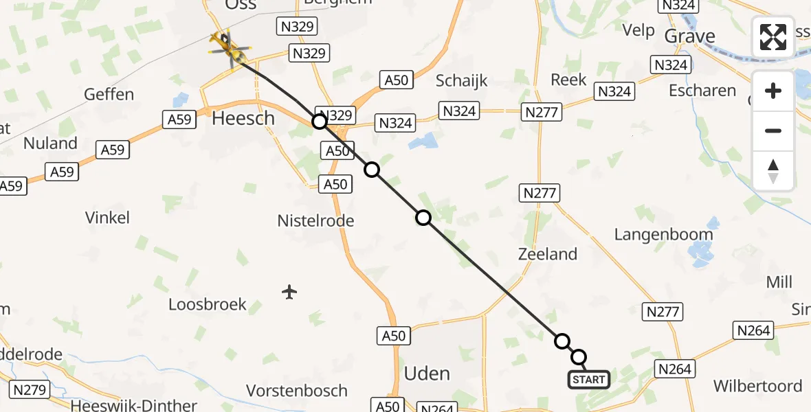 Vluchtroute Traumahelikopter Vliegbasis Volkel - Oss, 13 augustus 2026, 04:16