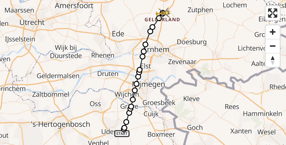 Vluchtroute Traumahelikopter Vliegbasis Volkel - Beekbergen, 13 augustus 2026, 08:53