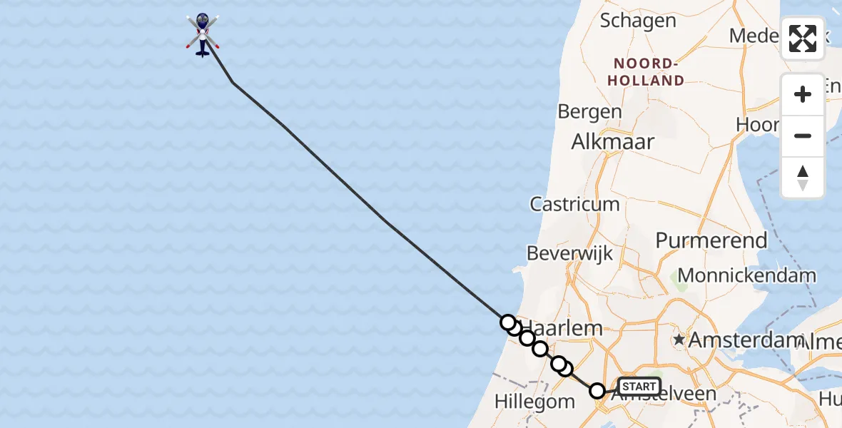 Vluchtroute Politiehelikopter Amsterdam Vliegveld Schiphol - Noordzee, 13 augustus 2026, 09:27