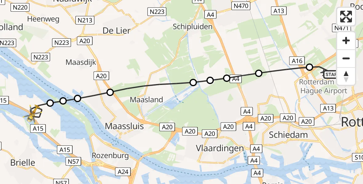 Vluchtroute Traumahelikopter Rotterdam The Hague Airport - Europoort Rotterdam, 13 augustus 2026, 09:38