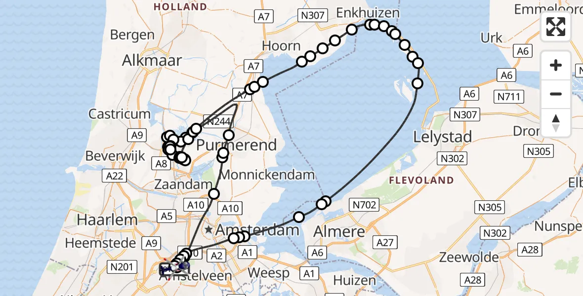 Vluchtroute Politiehelikopter Amsterdam Vliegveld Schiphol - Amsterdam Vliegveld Schiphol, 13 augustus 2026, 10:48