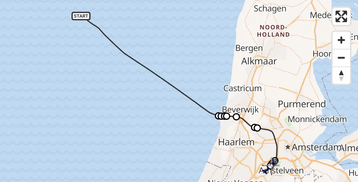 Vluchtroute Politiehelikopter Noordzee - Amsterdam Vliegveld Schiphol, 13 augustus 2026, 11:06