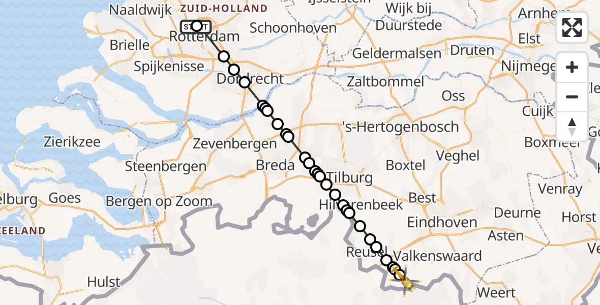 Vluchtroute Traumahelikopter Rotterdam The Hague Airport - Luyksgestel, 13 augustus 2026, 13:03